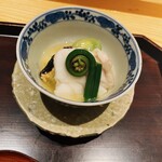 WASHOKU たか木 - 火入れしたクエ　そら豆　わらび　春キャベツ　蕪