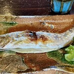 たでの葉 - ヤマメ塩焼き 岐阜県高原川の天然物
      雑食魚なので内臓は取り除いています。
      ふっくらとした焼き上がり、振り塩の塩梅良く実に美味しい事！
      頭や背骨や背鰭は硬いので食べずに残し、身だけをいただきました♪