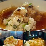 たでの葉 - そら豆・蕨・コシアブラの炊き込みご飯に、月の輪熊の鍋の汁をかけて
      月の輪熊の旨みに、花山椒の爽やかな風味の汁を炊き込みご飯にかける、そりゃ間違いないですってd(^_^o)
      お代わりいただきました♪