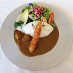 レストラン マリエフローラル - 富士桜ポークのカレー サラダ添え 海老フライトッピング