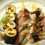 Enuroku - 市松巻き寿司、鯖、ホタルイカ