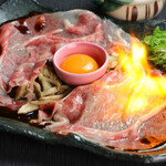 Grilled Kumano beef shabu-shabu and garlic sauteed mushrooms