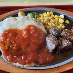 ジョイフル - 料理写真:チーズハンバーグ&プライムサイコロステーキ(税込1,065円)