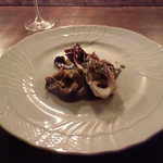 ファイ - 芽室産タルティーヴォと白ミル貝のソテー、肝と海苔のソース