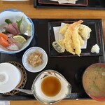 Hana Shokudou - 花御膳 みそ汁 小鉢 天ぷら さしみ 茶碗蒸し