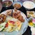 御食事処たなか - 料理写真:日替りランチ、ご飯少なめ。メンチカツ、鶏の唐揚げ、焼魚