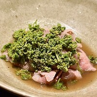 御幸町 田がわ - ❾花山椒、牛しゃぶしゃぶ
                    〜さあ、メインディッシュの花山椒と牛肉しゃぶしゃぶ。説明は要らない楽しみな旬のお料理♫