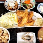 かき処 海 - かきフライ定食(1,400円)＋かきごはん(＋150円)