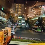 Kafe and oresutoran danwashitsu nitokyo - 店内からの日暮里駅前の景色