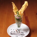 Conger eel tempura covered in green onions