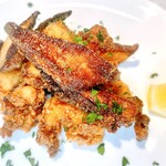 Crispy fried Bigfin reef squid and red sea bream milt