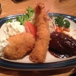 キッチン・ゴン - 2014.2.19  Bランチ☆　ハンバーグ、エビフライ、カニ玉コロッケ、ポテトサラダ、サラダ