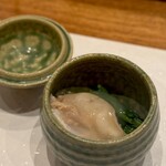 Tempura Miyashiro - 蛤の低温調理と菜の花のお浸し