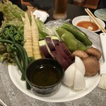 みょうが屋 - 地元宮崎産の野菜にオリーブオイルを刷毛で塗って焼くそうです