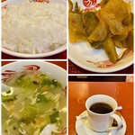 Houkouen - サービスランチのご飯は大盛りも無料です♪
      写真は普通盛りです。
      杏仁豆腐かコーヒーを食後に選べるので、ホットコーヒーをいただきました。