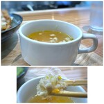 En KITCHEN - ◆スープもいいお味。中に入っている品をお尋ねしましたら「鳥皮」だそう。丁寧に処理した後湯引きして刻んであるとか。 その旨味がスープに出ていますね。