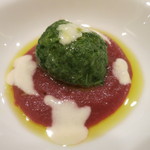 Convivio - 26年2月　ニューディ　トスカーナ料理、法蓮草団子、リコッタチーズ、ビーツピュレ