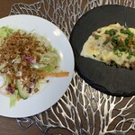 みんなのテーブル - 野菜サラダと肉みそピザ