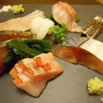 刺身盛り（サゴチ･方々･金目鯛･スミイカ･天然真鯛･〆鯖）