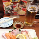 244246536 - 感謝祭のお刺身盛合わせ、生ビール