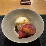 おかもと - 11.生姜と酒粕のアイス、黒蜜、ネーブルオレンジの赤ワイン漬け。