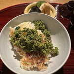 おかもと - ２杯目。おこげ＋花山椒