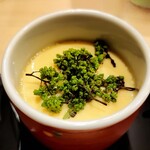 Sushi Oku - 帆立茶碗蒸し 花山椒 梅
