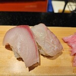 牡蠣とワインPREMIUM すしまる - ランチのヒラメとハマチ