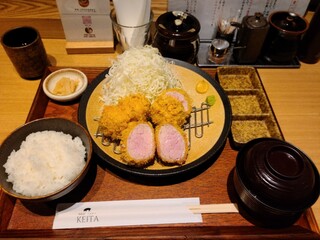 とんかつ けい太 - 特上ヒレカツ膳全景。ワサビ醤油で食べるのが美味しかったです。トリュフドレッシングも少し付けると、なお良しです。本日のご飯はつや姫でした