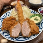 とん久 - 大吟醸上ヒレカツと海老・牡蠣のミックス定食