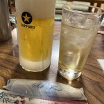 手作り料理 かざま - 生ビール（中）とぶどうジュースで乾杯なり♪