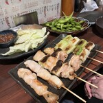 Sumibi Kushiyaki Toufuku - ねぎま　ささみ　長ネギ　お通し　枝豆