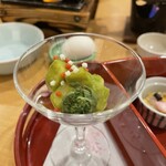 Hoteru Shikanoyu Hanamomiji - グラス盛り：筍木の芽和え／こごみ／紅白あられ