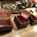 鳥やき串英 - 地酒三昧（南部美人・司牡丹・神亀）1870円