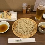 ふかがわ翁 - 天ざる、天つゆ、サントリープレミアムモルツ（生ビール）　