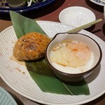 川反 日なた - 自家製つくね串、温玉添え