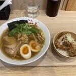 めん処 羽鳥 - しょうがランチ(しょうがラーメン煮卵付き、チャーシュー甘味噌丼)