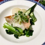 Steamed red fish with green onion and ginger - soy sauce sauce -