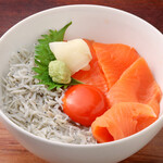 Salmon and whitebait rice bowl