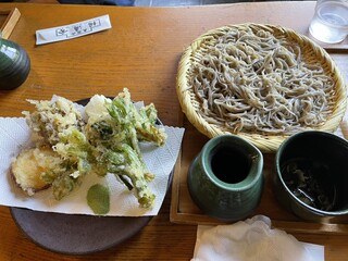 Jippensha - 山菜天ぷら食べたくて来ましたがお母さん久しぶりに山菜天ぷら揚げたみたいで衣厚くて油ギドギドで失敗かなー