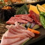 虹彩日和 - 料理写真:牛、豚、鶏、全てが味わえる盛り合わせです