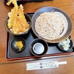 蕎麦 天ぷら 結庵 - 穴子と赤いかとキスの海鮮天丼と蕎麦セット（ザル）