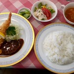 洋食屋SUN - 料理写真:ハンバーグ、エビフライ、カニクリームコロッケ盛り合わせライス大盛ランチ＠1450円