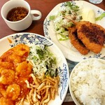 バーミヤン 船橋本中山店 - 海老のチリソースとアジフライご飯セット