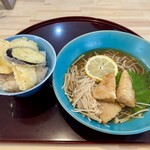 青春のおそばやさん - 筍天となめ茸のぶっかけ蕎麦　大海老ミニ天丼