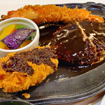 街の洋食屋きづな - 有頭エビフライ＆カニコロッケと黒毛和牛ハンバーグ200g