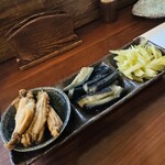 和彩むねや - 鶏手羽煮と茄子の煮浸しとセロリお浸し