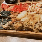 天ぷらとおでん 東京TEMPLAND - 紅生姜、舞茸、ちくわ磯部、ささみの梅肉天、玉ねぎ