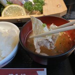 YUMEKOUSEN - 味噌汁にサーモンの腹部のアラ