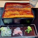 鰻の成瀬 - うな重　松　ご飯大盛り　鰻が重なっています